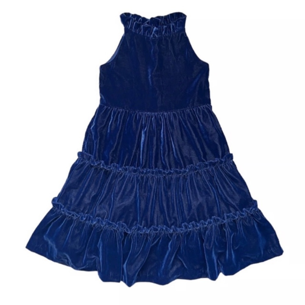 JANIE AND JACK Navy Blue Velvet Ruffle Halter Sleeveless Tiered Dress Size 4